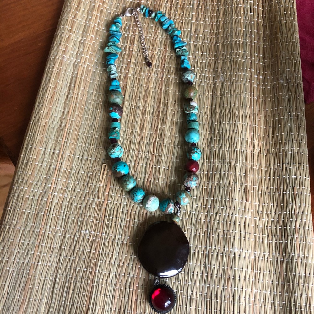 Turquoise and Stone Pendant Necklace